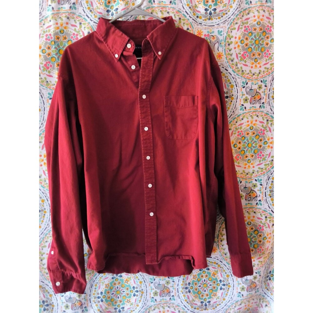 Lands' End Button-Down Shirt Men's XL 17-17.5 Maroon Traditional Cotton Woven